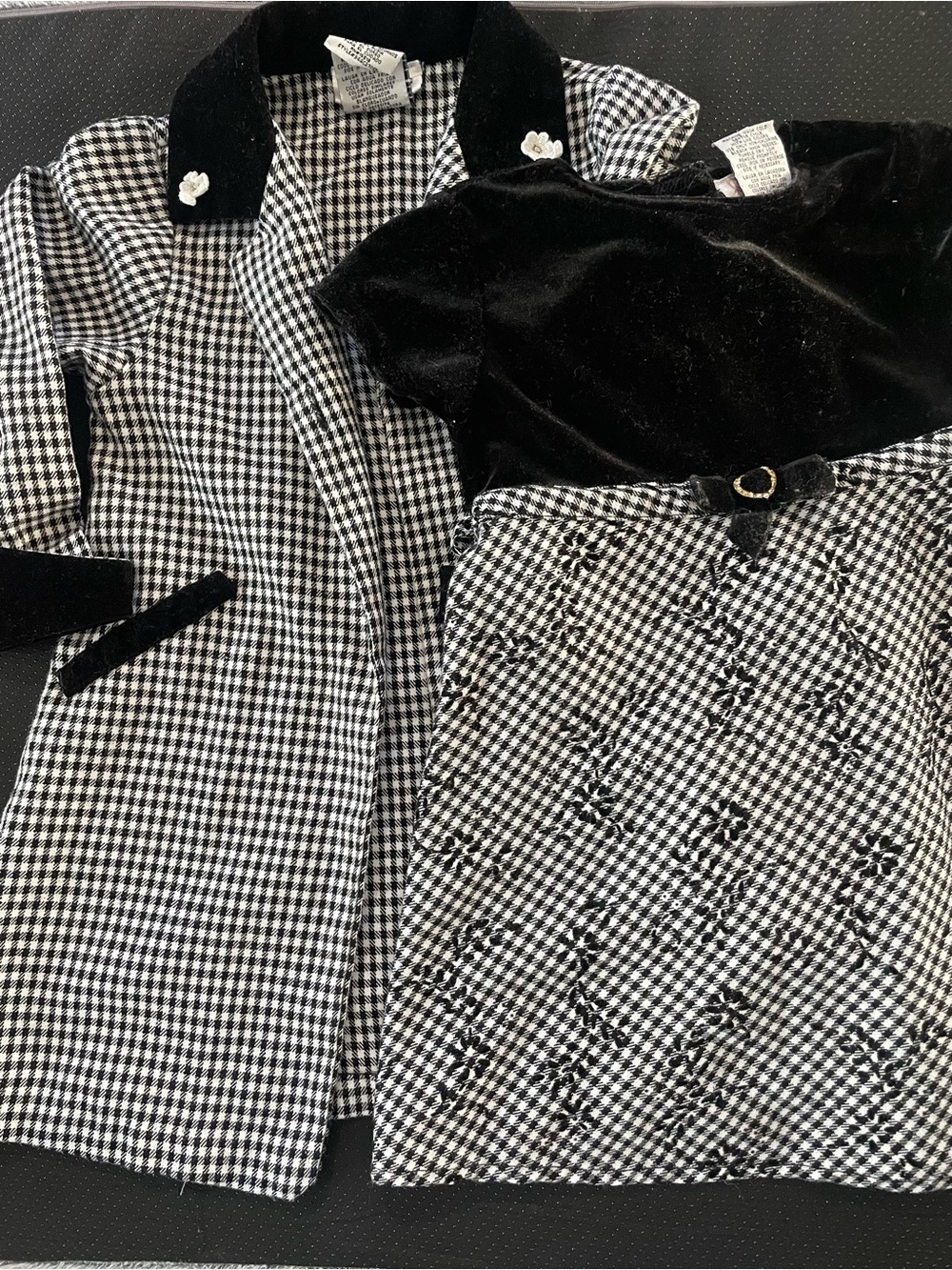 Youngland Black & White Gingham Girls' Blazer Set with Velvet Top